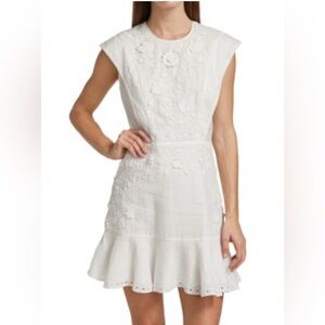Veronica Beard White Ruffled Fit and Flare Mini Dress